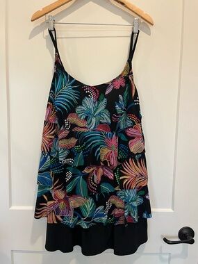 Great Lengths Tankini ruffled overlay floral modest one piece swimsuit sz 20